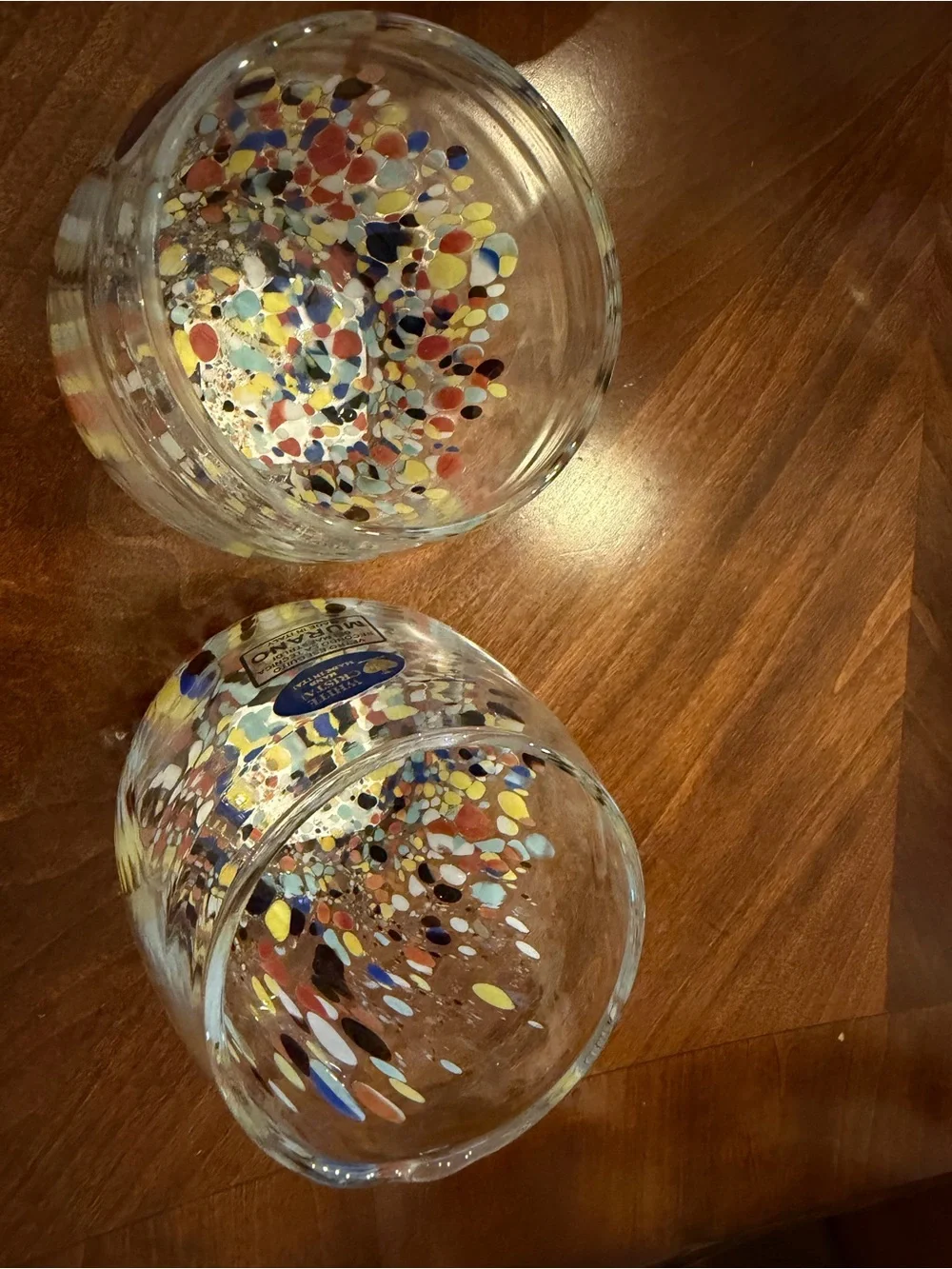 Murano White Crystal Multicolor Confetti Stemless Wine Glasses (Set of 2) - Picture 3 of 8